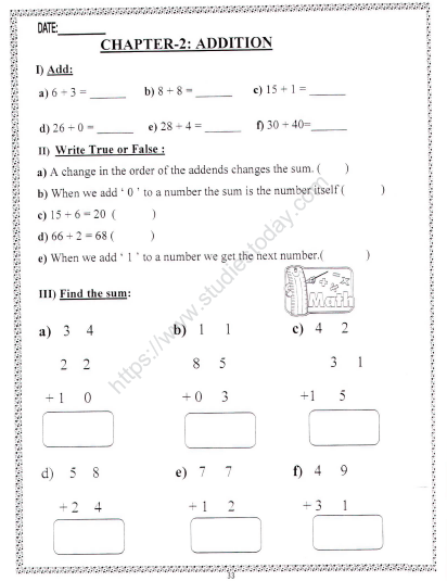 Maths Worksheet For Class 2